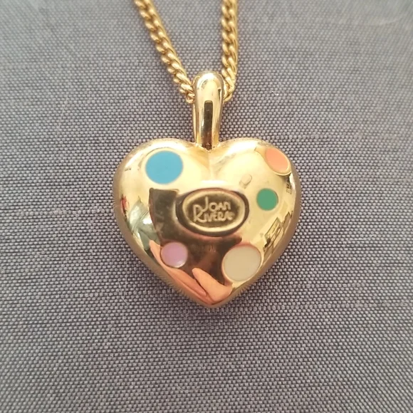 Joan Rivers vintage 1990's gold-tone puffy polka dot heart - Picture 1 of 4